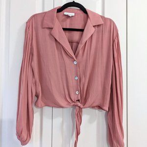 TOPSHOP Satin Tie Front Shirt (Petite)